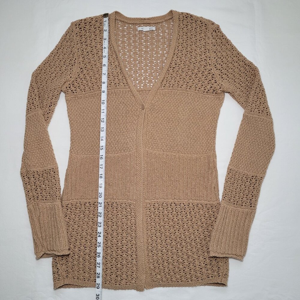 American Eagle Tan Crochet Knit Stitched Cardigan Sweater Medium Boho - Picture 5 of 11